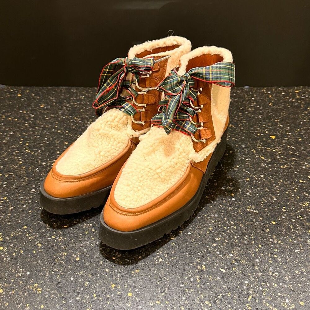 Castaner Sherpa Leather Suede Shearling Lace-up Booties